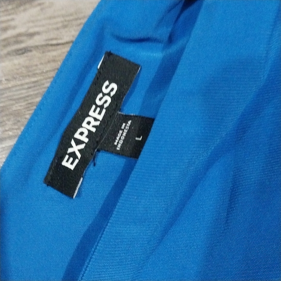 Express Peplum Draped Top Size Large Womens Blue V Neck Short Sleeve Blouse - Picture 4 of 8